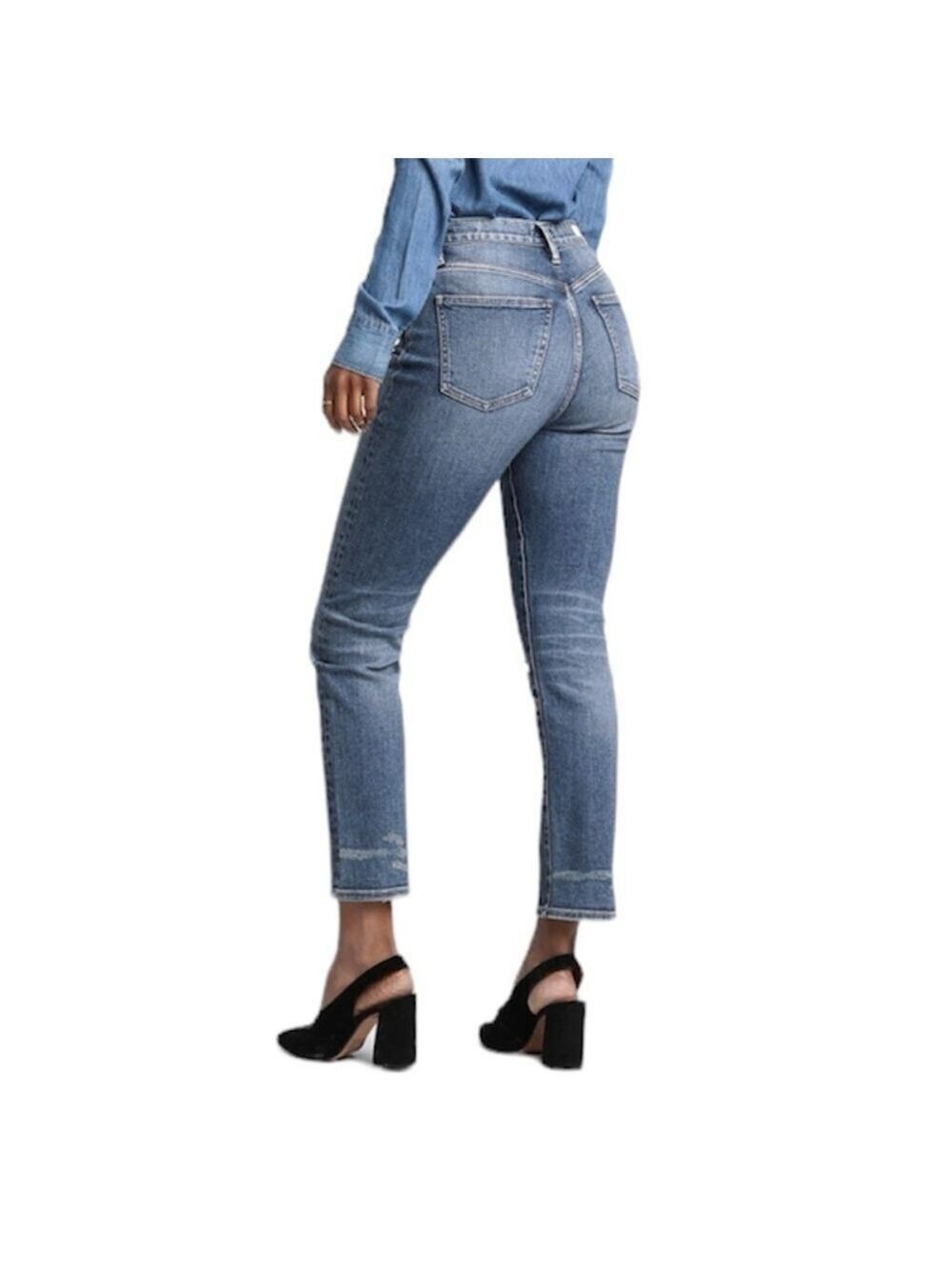 Silver Jeans Maryland straight leg distressed cropped high rise jeans 27